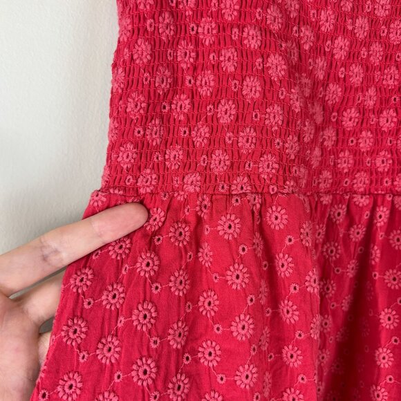 Madewell Americana Red Eyelet Embroidered Lucie Smocked Mini Dress - Picture 5 of 6